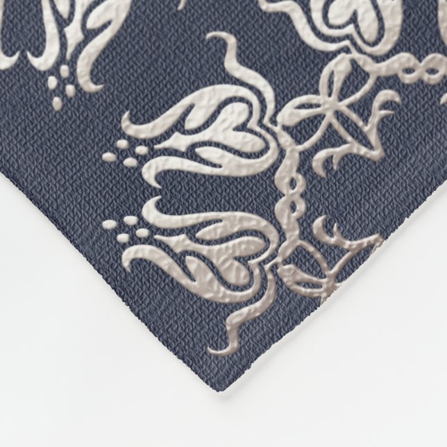 blaues mit Blumenmuster der barocken Art Fleecedecke (Ecke)