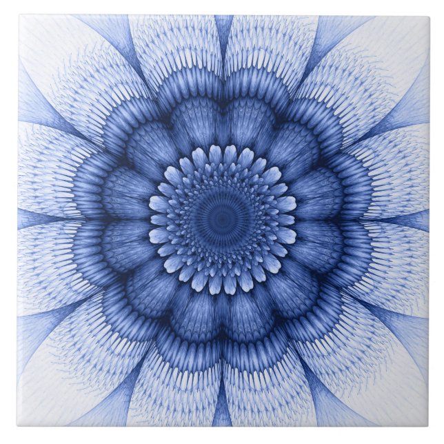 Blaues mit Blumenmuster Fliese (Vorderseite)