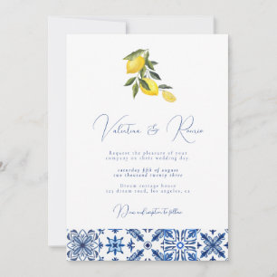 Blaues Mittelmeer Hochzeitliches Foto mit Zitrusfr Einladung