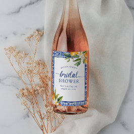 Blaues Mittelmeer-Orangen-Brautparty Weinetikett