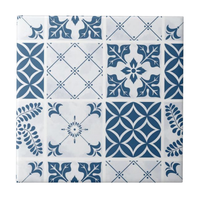 Blaues Mittelmeer-Talavera-Muster  Fliese (Vorderseite)