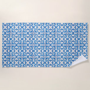 Blaues Mittelmeerklippchen - Elegant Azulejo Strandtuch