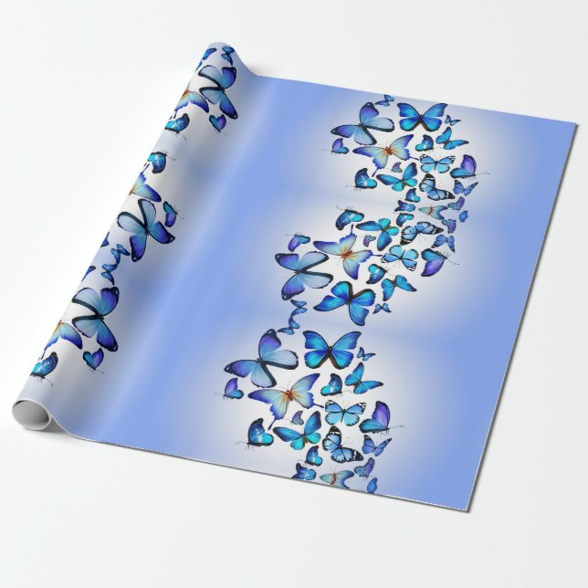 Blaues Modern Elegantes Niedliches Schmetterlingsm Geschenkpapier (Ungerollt)
