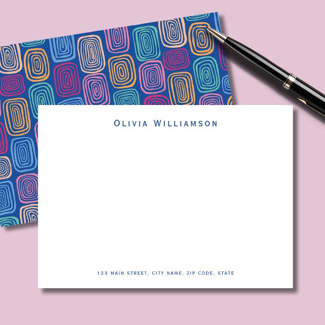 Blaues, modernes abstraktes Muster personalisiert Mitteilungskarte (Modern personalized notecards with blue abstract pattern. Add your own name and address.)