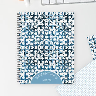 Blaues modernes Chic-Muster personalisierter Name Notizbuch
