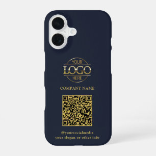 Blaues modernes Geschäftslogo & QR-Code-Promotion iPhone 16 Hülle