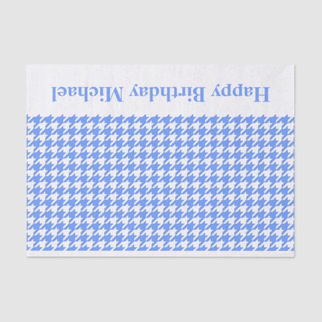 Blaues modernes Hahnentrittmuster mit benutzerdefi Seidenpapier (Vorderseite)