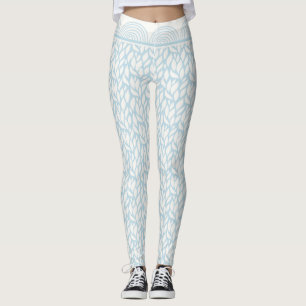 Blaues, modernes Leaf Line & Scallop Muster Leggings