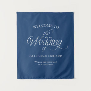 Blaues modernes minimalistisches Hochzeit-Willkomm Wandteppich