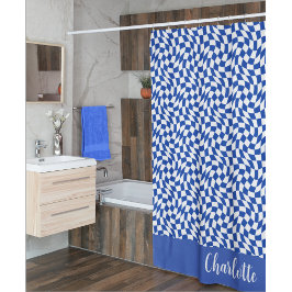 Blaues modernes Retro-Swirl-kariertes individuelle Duschvorhang