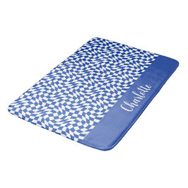 Blaues modernes Retro-Swirls-Karo mit individuelle Badematte