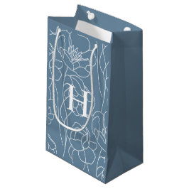 Blaues modernes Wildblumen-Monogramm Kleine Geschenktüte