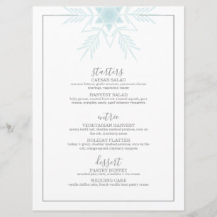 Blaues modernes WINTER WONDERLAND Hochzeitsmenü Menükarte