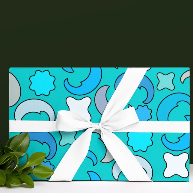 Blaues Mond-Wolkenmuster Geschenkpapier (half moon pattern birthday packing gift wrap,gift wrapping paper,return gift wrap paper,paper gift)