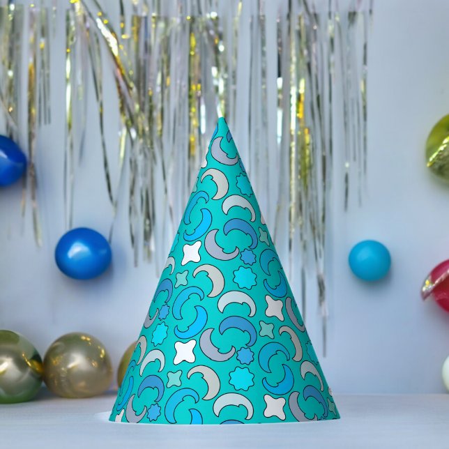 Blaues Mond-Wolkenmuster Partyhütchen (half moon stars Paper party hat, Kids,adults,party birthday hat,Baby Shower,wedding,celebration hat)