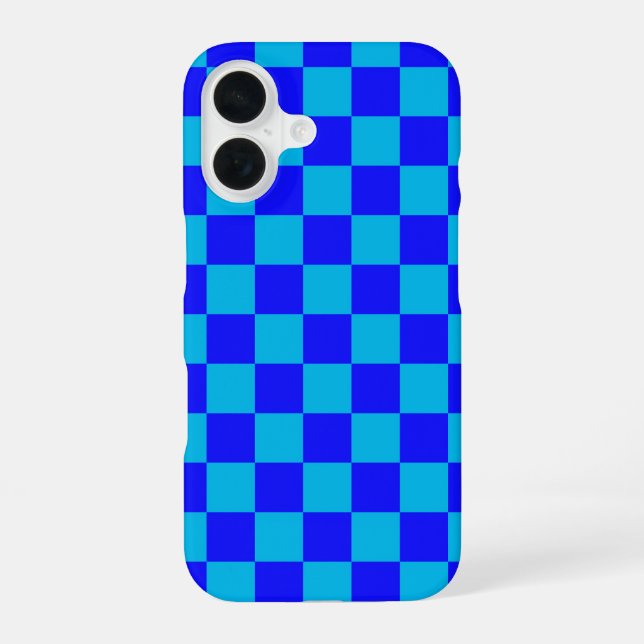 Blaues monochromes Karomuster iPhone 16 Hülle (Rückseite)
