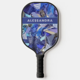 Blaues Monogramm abstraktes Muster lila weißer Str Pickleball Schläger