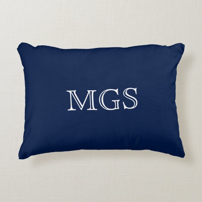 Blaues Monogramm Baumwolle Akzent Pillow 16" x 12" Zierkissen (Vorderseite)