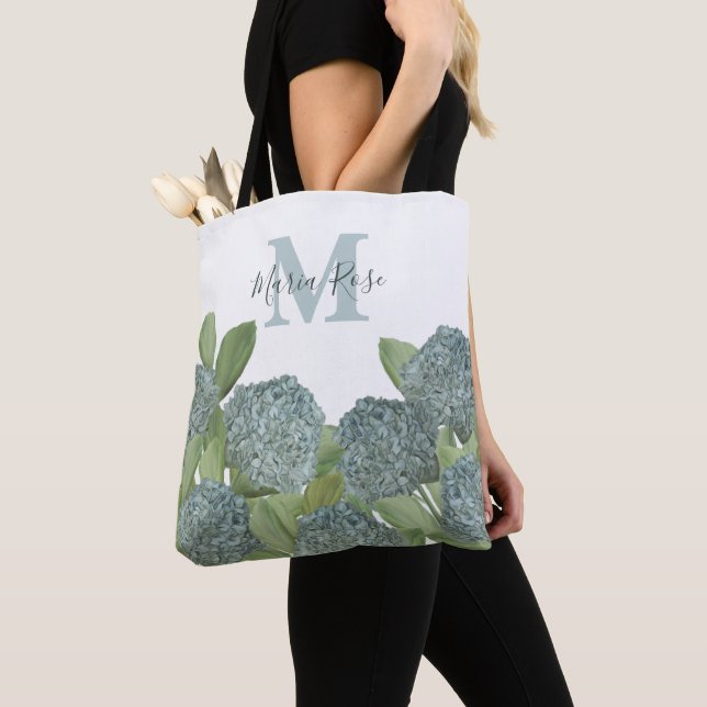 Blaues Monogramm Botanisches Floral Hydrangea (Von Nahem)