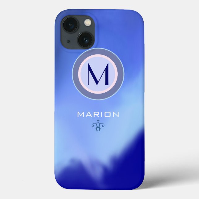 Blaues Monogramm Case-Mate iPhone Hülle (Rückseite)