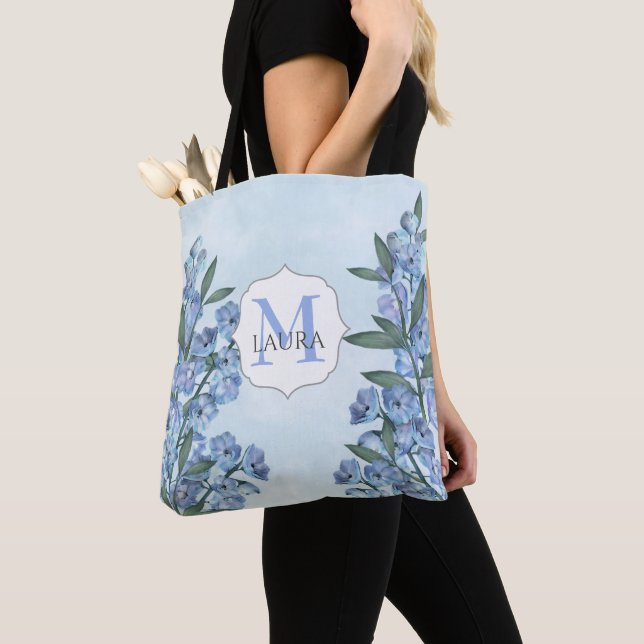 Blaues Monogramm florales botanisches Elegant (Von Nahem)