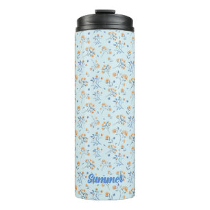 Blaues Monogramm florales Muster Thermosbecher