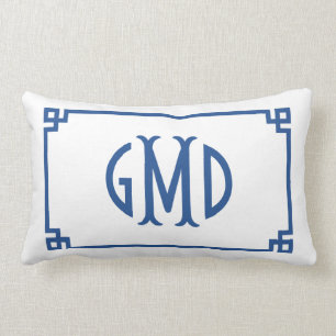 Blaues Monogramm griechisches Schlüsselband Lumbal Lendenkissen