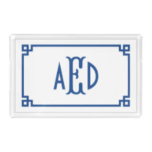 Blaues Monogramm griechisches Serviertablett für d