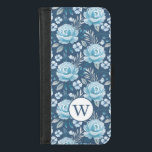 Blaues Monogramm-Muster iPhone 8/7 Geldbeutel-Hülle<br><div class="desc">Personalisieren Sie dieses wunderschöne Blumenmuster mit Ihrem Monogramm aus blauer und weißer Rose. Entworfen für Sie von BlackBerry Boulevard.</div>