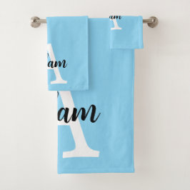 Blaues Monogramm-Name-Script Personalisiertes Desi Badhandtuch Set