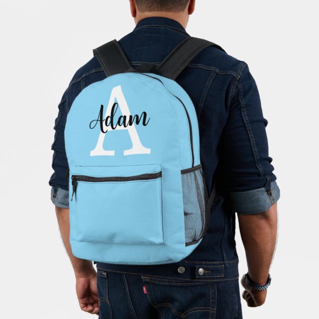 Blaues Monogramm-Name-Script Personalisiertes Desi Bedruckter Rucksack (Insitu (Modell))