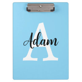 Blaues Monogramm-Name-Script personalisiertes Desi Klemmbrett