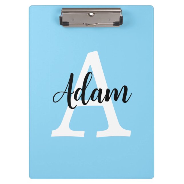 Blaues Monogramm-Name-Script personalisiertes Desi Klemmbrett (Vorderseite)