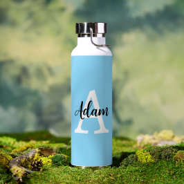 Blaues Monogramm-Name-Script Personalisiertes Desi Trinkflasche