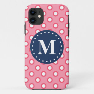 Blaues Monogramm Pink Polka Dots Muster Case-Mate iPhone Hülle
