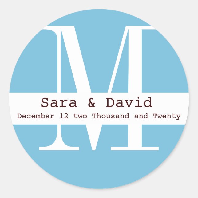 blaues Monogramm Runder Aufkleber (Vorderseite)