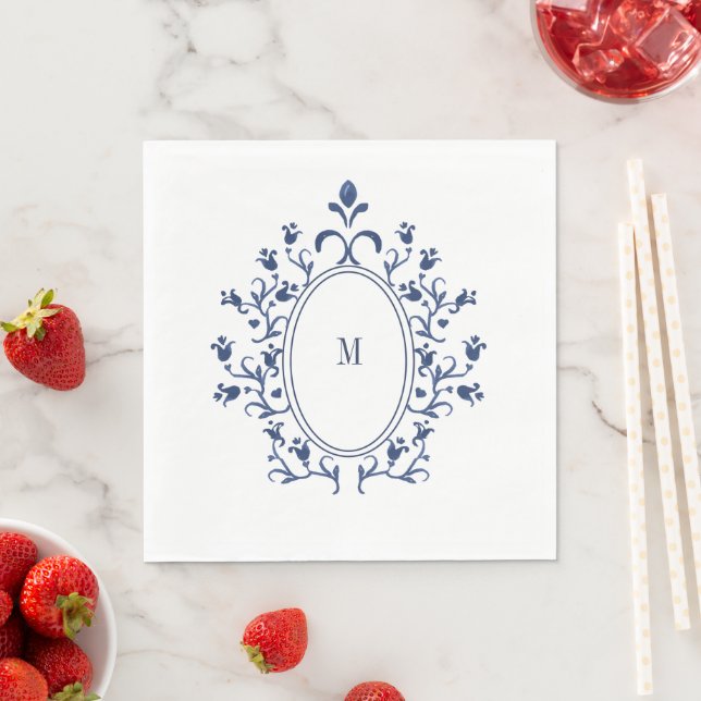 Blaues Monogramm Serviette (Beispiel)