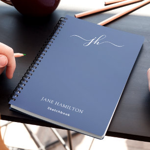 Blaues Monogramm-Skizzenbuch mit Namen Notizblock