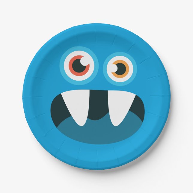 Blaues Monster-Gesicht Pappteller (Vorderseite)