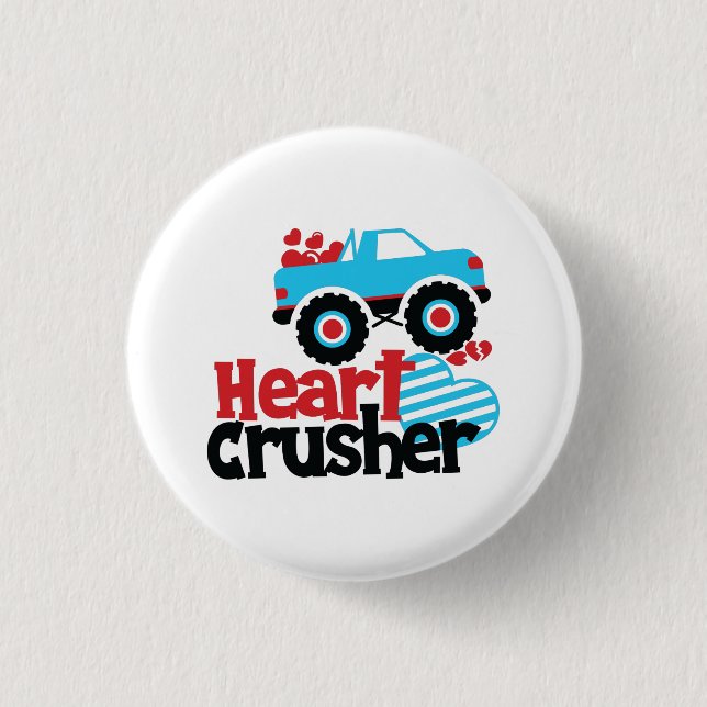 Blaues Monster LKW Herzkreuz Valentine Button (Vorderseite)