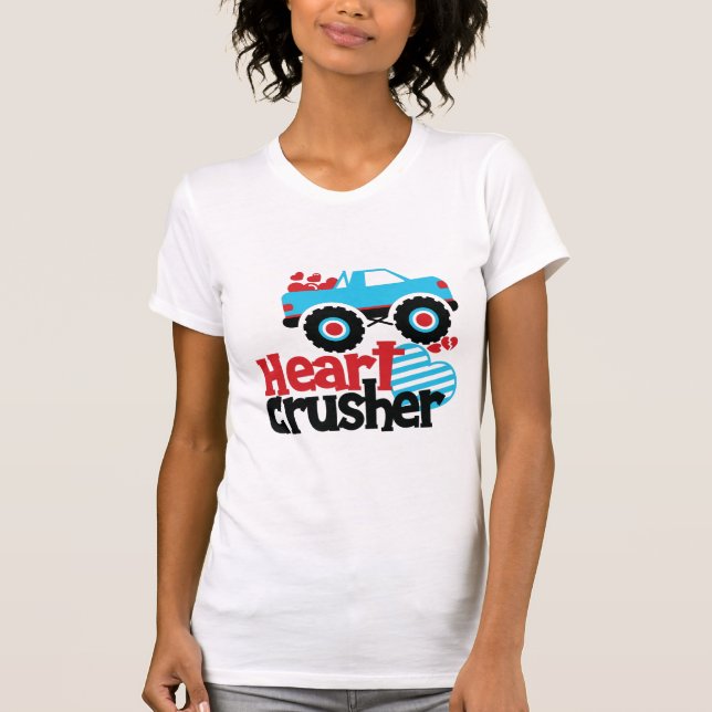 Blaues Monster LKW Herzkreuz Valentine T-Shirt (Vorderseite)