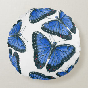 Blaues Morphon-Schmetterling-Muster Rundes Kissen