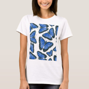 Blaues Morphon-Schmetterling-Muster T-Shirt
