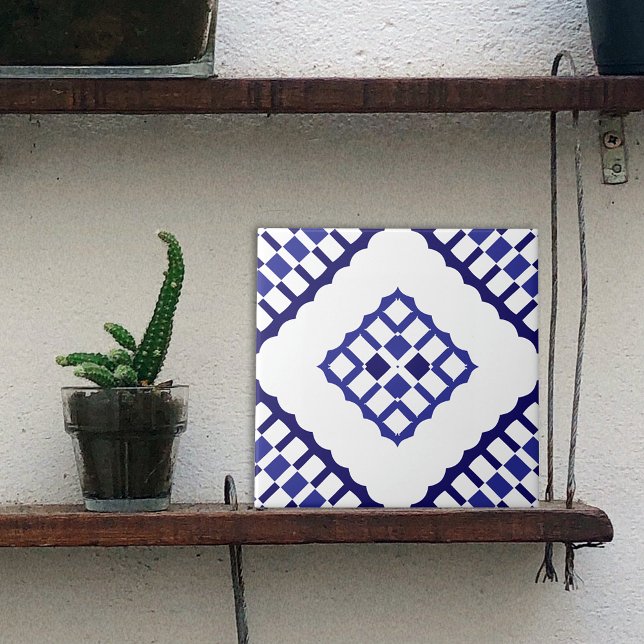Blaues Mosaik-geometrisches Azulejo-Muster Fliese (Von Creator hochgeladen)
