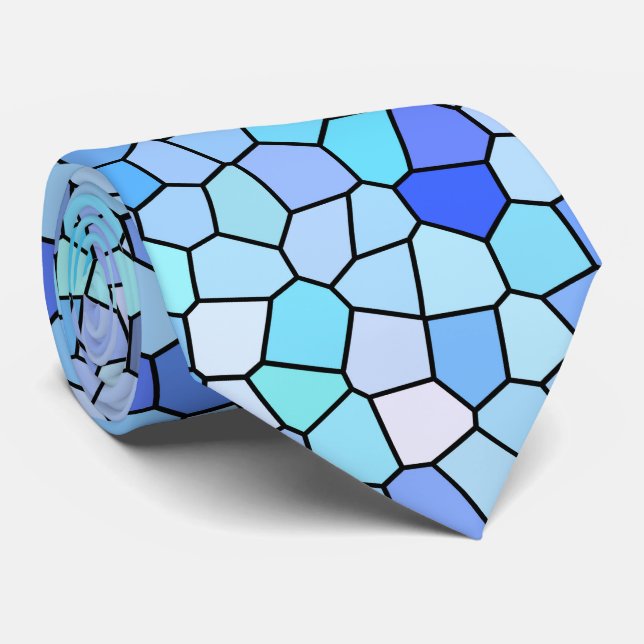 Blaues Mosaikmuster Krawatte (Gerollt)