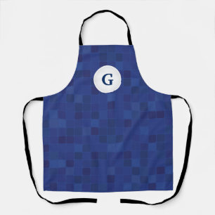 Blaues Mosaikpixelmuster personalisiertes Monogram Schürze