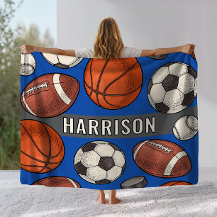 Blaues Multi-Sport-Einzelname-Monogramm Fleecedecke