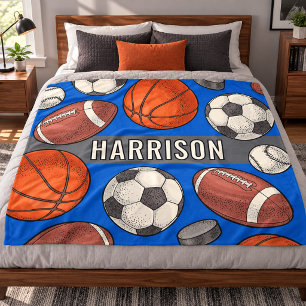 Blaues Multi-Sport-Einzelname-Monogramm Fleecedecke