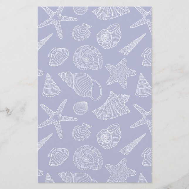Blaues Muschel-Muster Briefpapier (Vorderseite)
