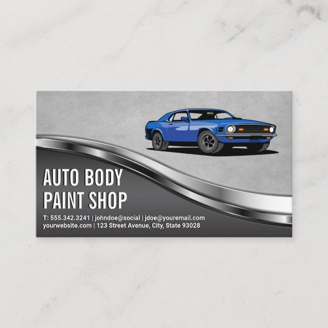 Blaues Muskelauto | Auto Services Business Card Visitenkarte (Vorderseite)